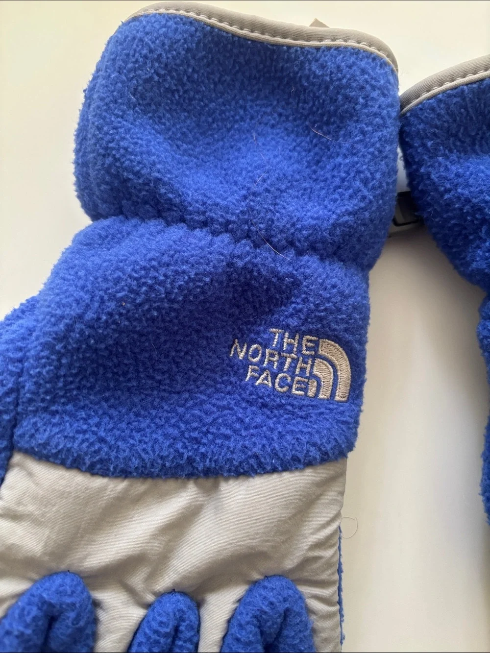 The North Face Kids Blue Fleece Gloves with Gray Trim